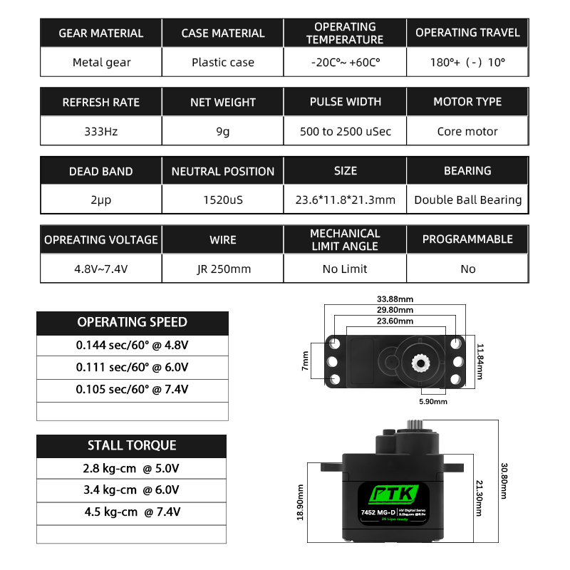 PTK 7452 MG-D 9g Digital Servo - Rc Helicopter Parts reseña y precio