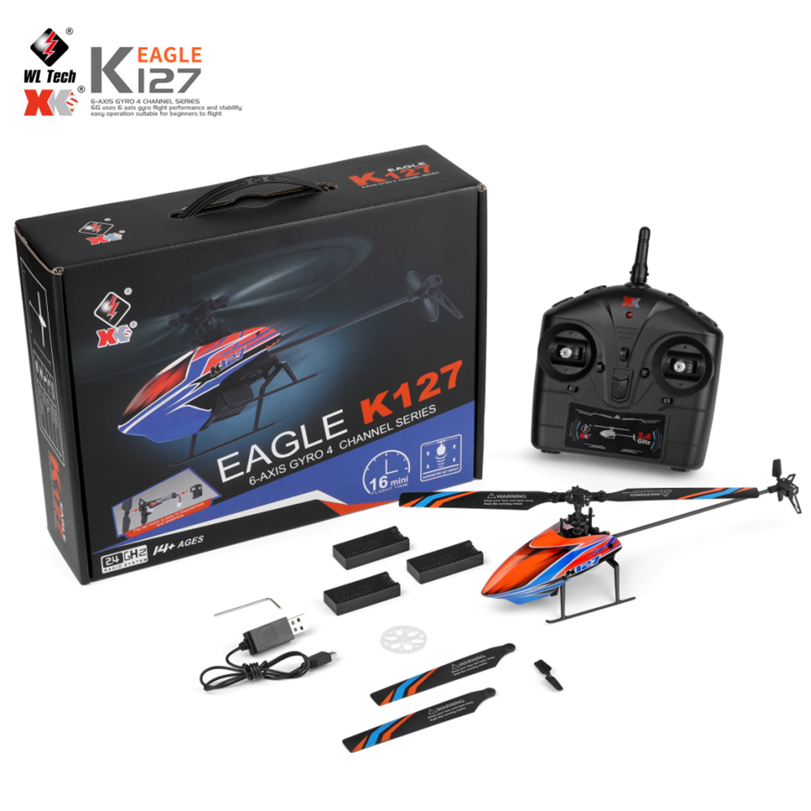 WLtoys XK K127 4CH 6-axis Gyro - Rc Helicopter Single Rotor reseña y precio